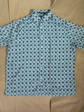 Claiborne Light Blue Short-Sleeve Button-Down with Black Geometric Print